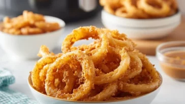 Crispy fried onions made in an air fryer, golden and crunchy topping for dishes