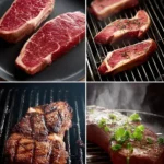 Juicy air fryer steak recipe served on a plate with herbs