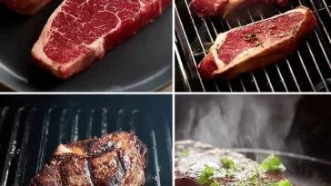 Juicy air fryer steak recipe served on a plate with herbs