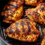 Juicy grilled chicken breast served with fresh vegetables