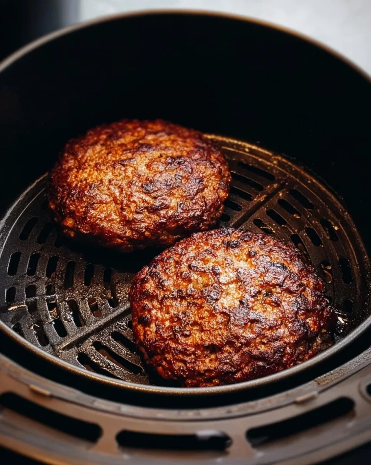 Juicy air fryer hamburgers cooked to perfection with crispy edges