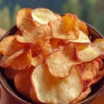 Air fryer apple chips with cinnamon sugar on a plate