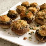 Golden air fryer crispy mushrooms served as a tasty snack or appetizer.