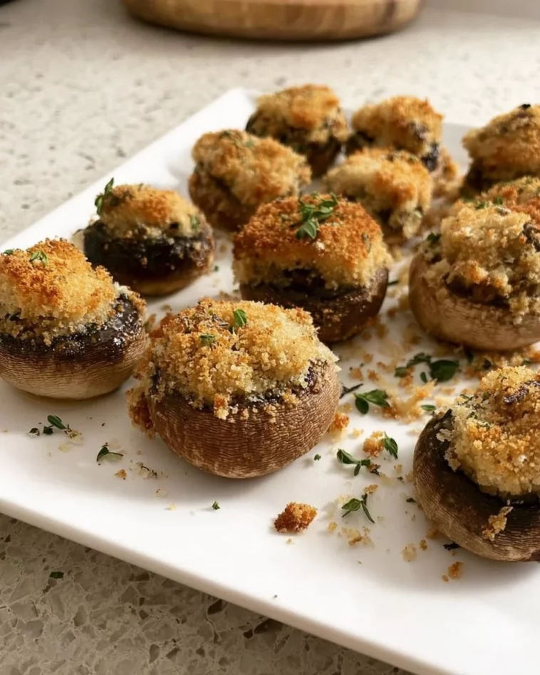 Golden air fryer crispy mushrooms served as a tasty snack or appetizer.