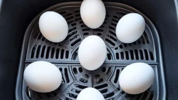 Perfectly cooked air fryer hard boiled eggs on a plate