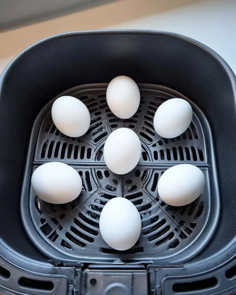 Perfectly cooked air fryer hard boiled eggs on a plate