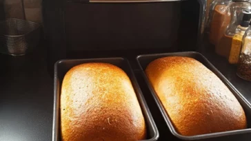 Delicious homemade bread made in an air fryer with a golden crust