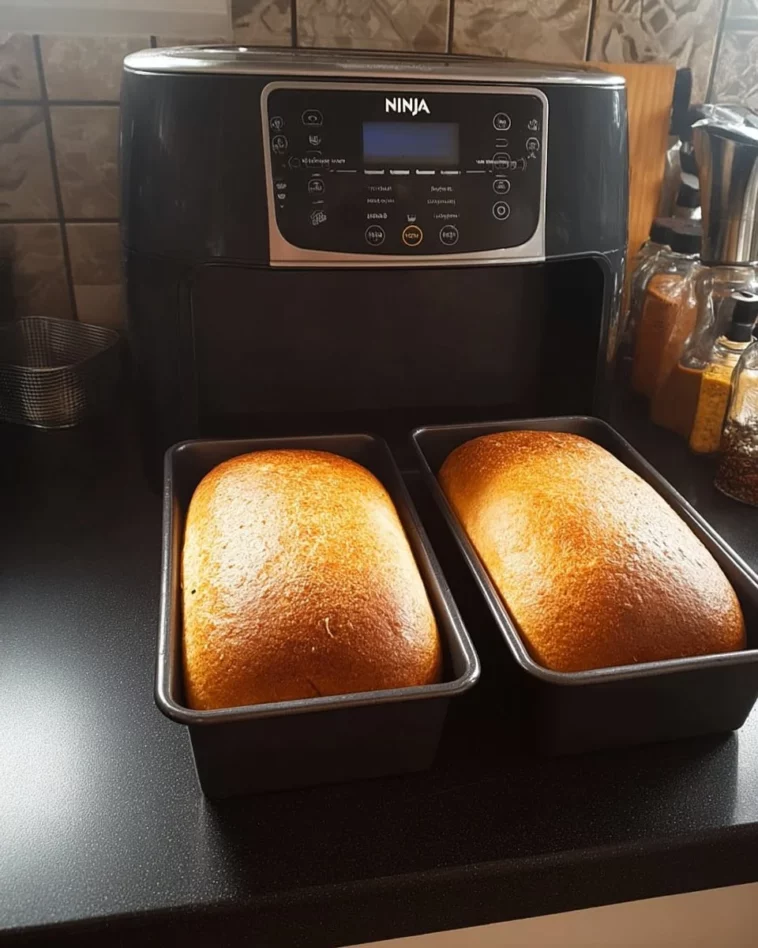 Delicious homemade bread made in an air fryer with a golden crust