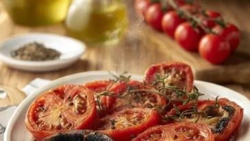 Air fryer roasted tomatoes and mushrooms served in a bowl