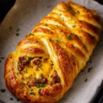 Delicious Air Fryer Sausage Egg Braid recipe with flaky pastry and savory filling.