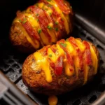 Delicious baked potatoes topped with melted cheese and crispy bacon.