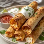 Crispy air fryer cream cheese chicken taquitos served on a plate.