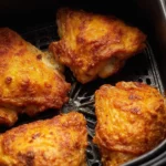 Crispy airfryer fried chicken served on a plate with dipping sauce