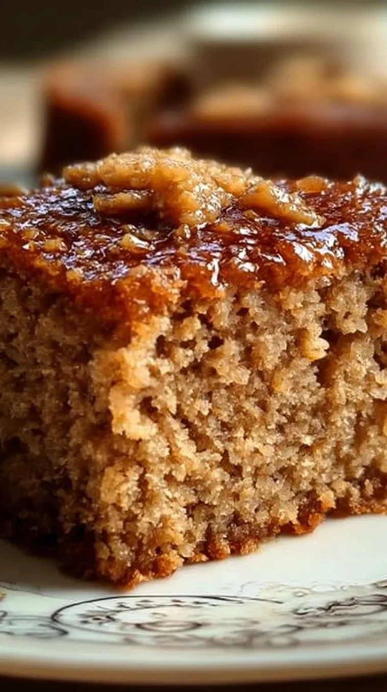 12-slice oatmeal ginger cake with ginger frosting on a wooden table