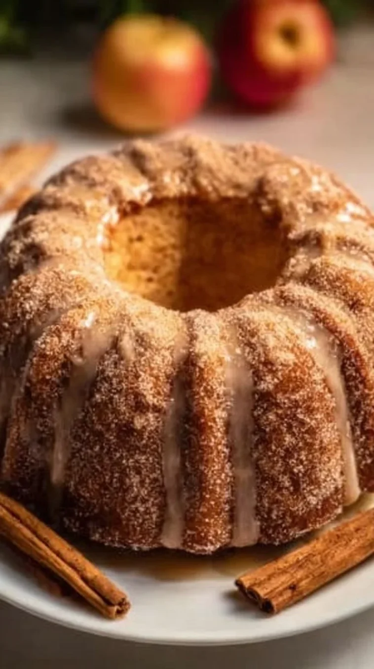 Delicious Apple Cider Bundt Cake displayed on a rustic wooden table.