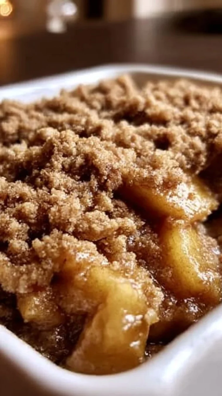 Delicious homemade apple crisp served in a bowl with a scoop of vanilla ice cream