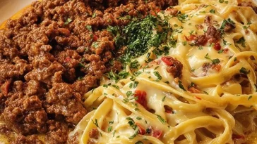Cajun Beef Linguine with creamy Velveeta Parmesan garlic sauce