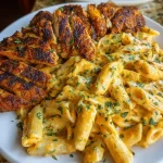 Cheesy Alfredo Garlic Butter Chicken served with Penne Pasta