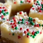 No-bake Christmas sugar cookie cheesecake bars on a holiday plate.