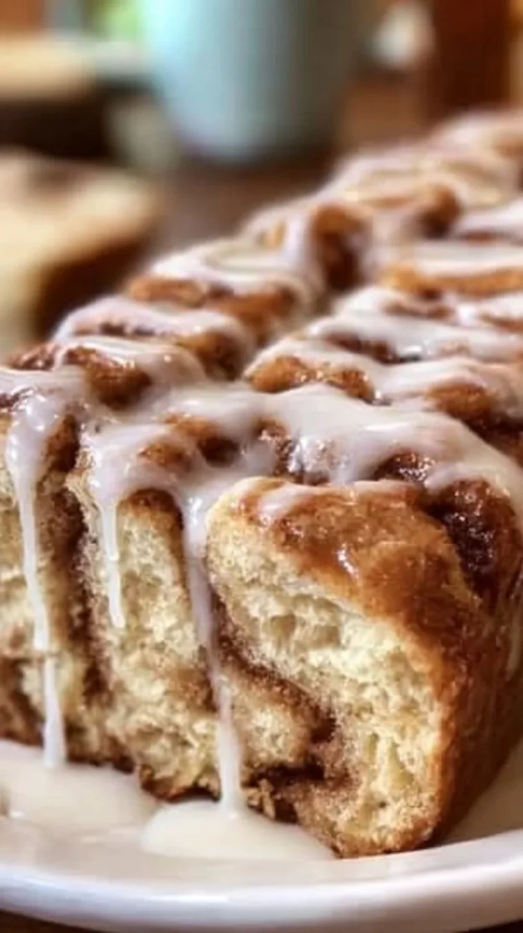Delicious Dollywood cinnamon bread topped with creamy icing ready to be enjoyed.
