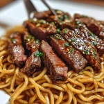 Garlic Butter Steak served with Lightning Noodles for a flavorful dish