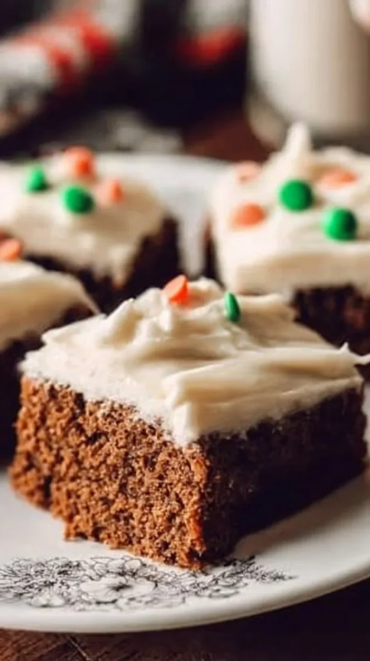 Delicious gingerbread cookie bars topped with icing and festive decorations