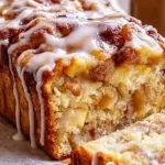 Freshly baked Amish apple fritter bread with apple chunks and glaze