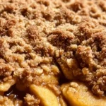 Delicious old fashioned apple crisp with baked apples and oat topping