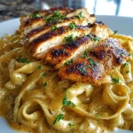 Savory Cajun chicken dish served on creamy Parmesan linguine