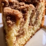 Delicious sour cream coffee cake displayed on a white plate, perfect for any occasion.