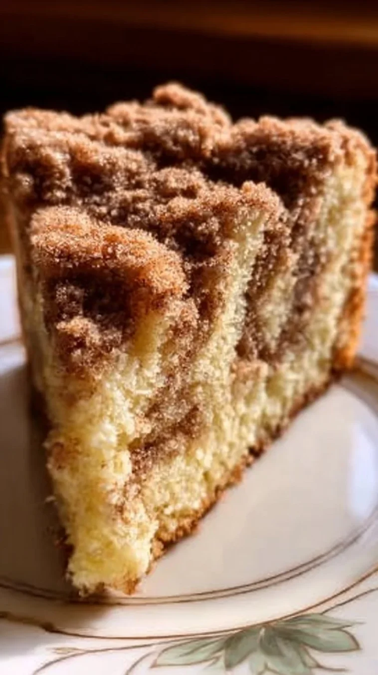 Delicious sour cream coffee cake displayed on a white plate, perfect for any occasion.