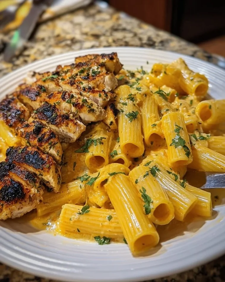 Velveeta Chicken Rigatoni with four-cheese sauce served in a bowl