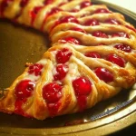 Festive Candy Cane Cheese Danish topped with peppermint and cream cheese filling