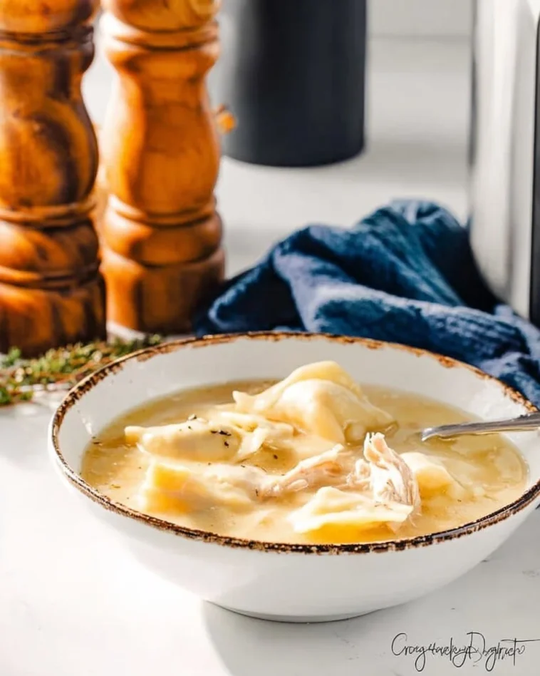 Delicious serving of Chicken and Dumplings with herbs and spices