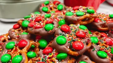 Delicious Christmas pretzel bites decorated with festive toppings