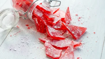 Homemade Cinnamon Rock Candy in a decorative jar