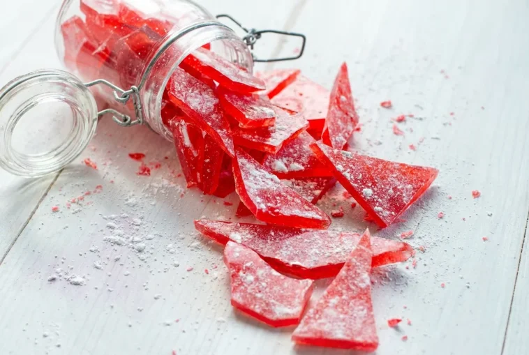 Homemade Cinnamon Rock Candy in a decorative jar