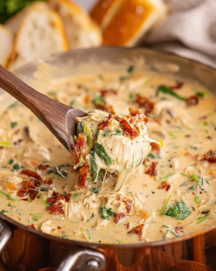 Bowl of creamy Crack Chicken Soup with herbs and toppings