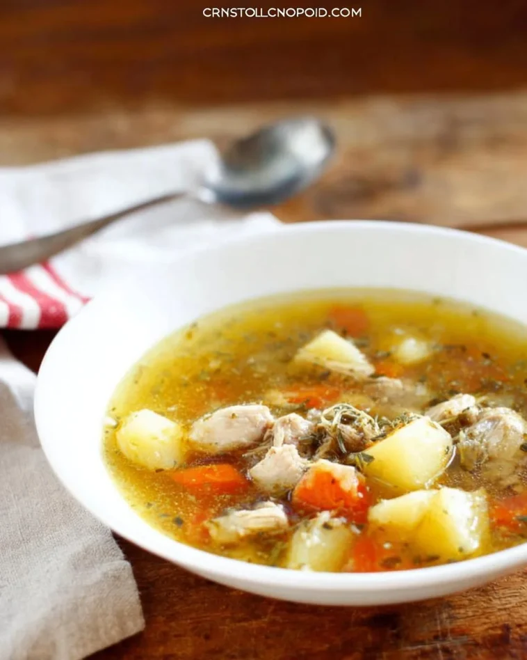 Whole30 Instant Pot chicken soup with vegetables in a bowl
