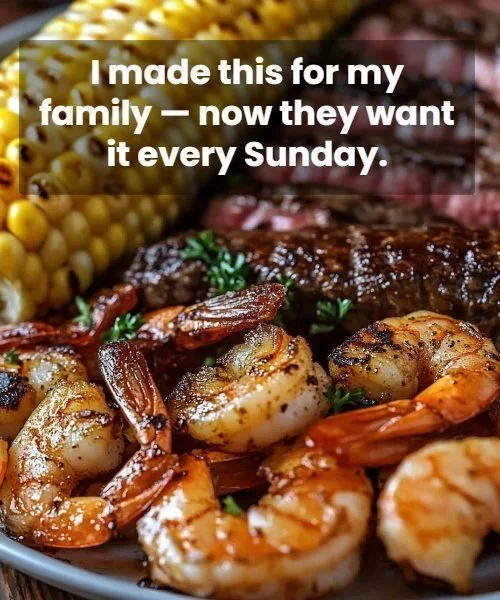 Sizzling Cajun shrimp and steak with bold, zesty flavors on a rustic platter.