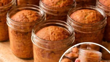 Freshly baked banana bread presented in a stylish canning jar