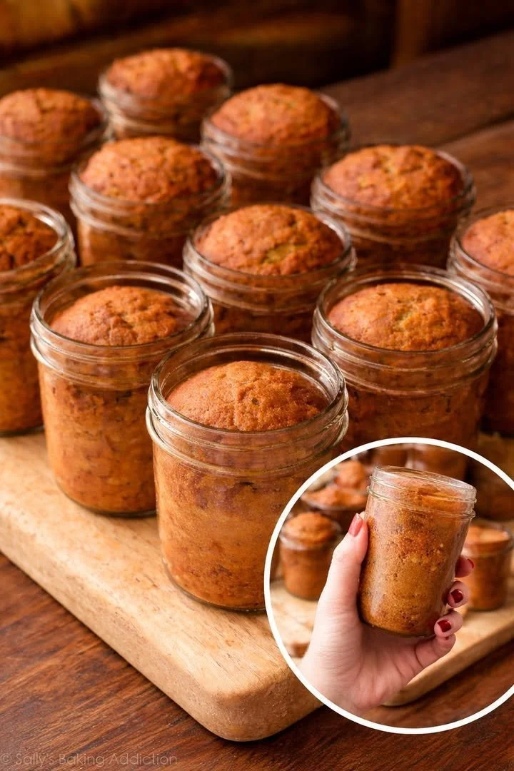 Freshly baked banana bread presented in a stylish canning jar