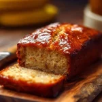 Freshly baked banana bread with a golden crust and soft, moist interior
