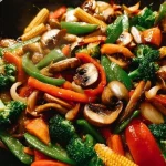 Colorful vegetable stir fry with fresh, crisp veggies in a vibrant dish.