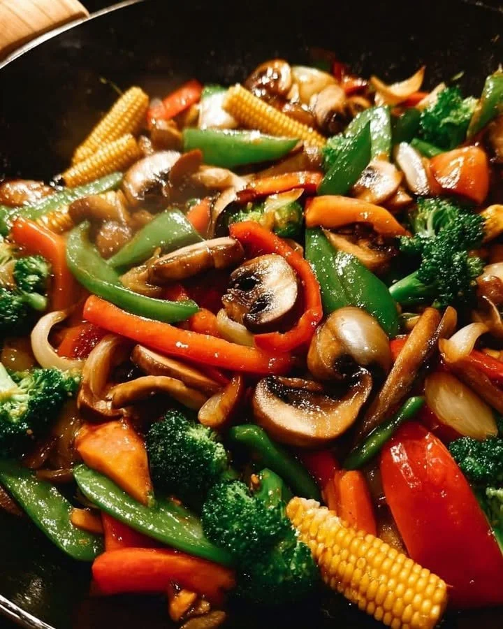 Colorful vegetable stir fry with fresh, crisp veggies in a vibrant dish.