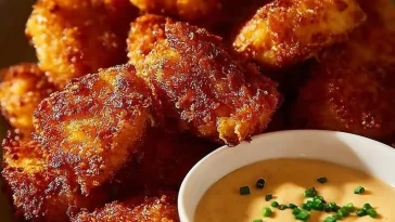 Crispy chicken nuggets with a tangy honey mustard dip