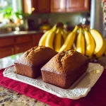Warm, freshly baked banana bread with a golden, inviting crust.