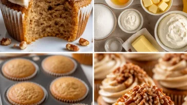 Delicious Banana Cinnamon Pecan Cupcakes on a decorative plate