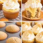Banana pudding cupcakes topped with whipped cream and banana slices