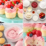 Delicious berries and cream cupcakes topped with fresh berries